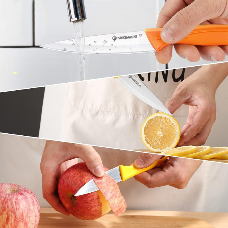 Magiware Paring Knife, 8PCS Paring Knife Set with Cover, Small Kitchen Vegetable Fruit Knives, 3.5 Inch Ultra Sharp PP Handle - Image 2